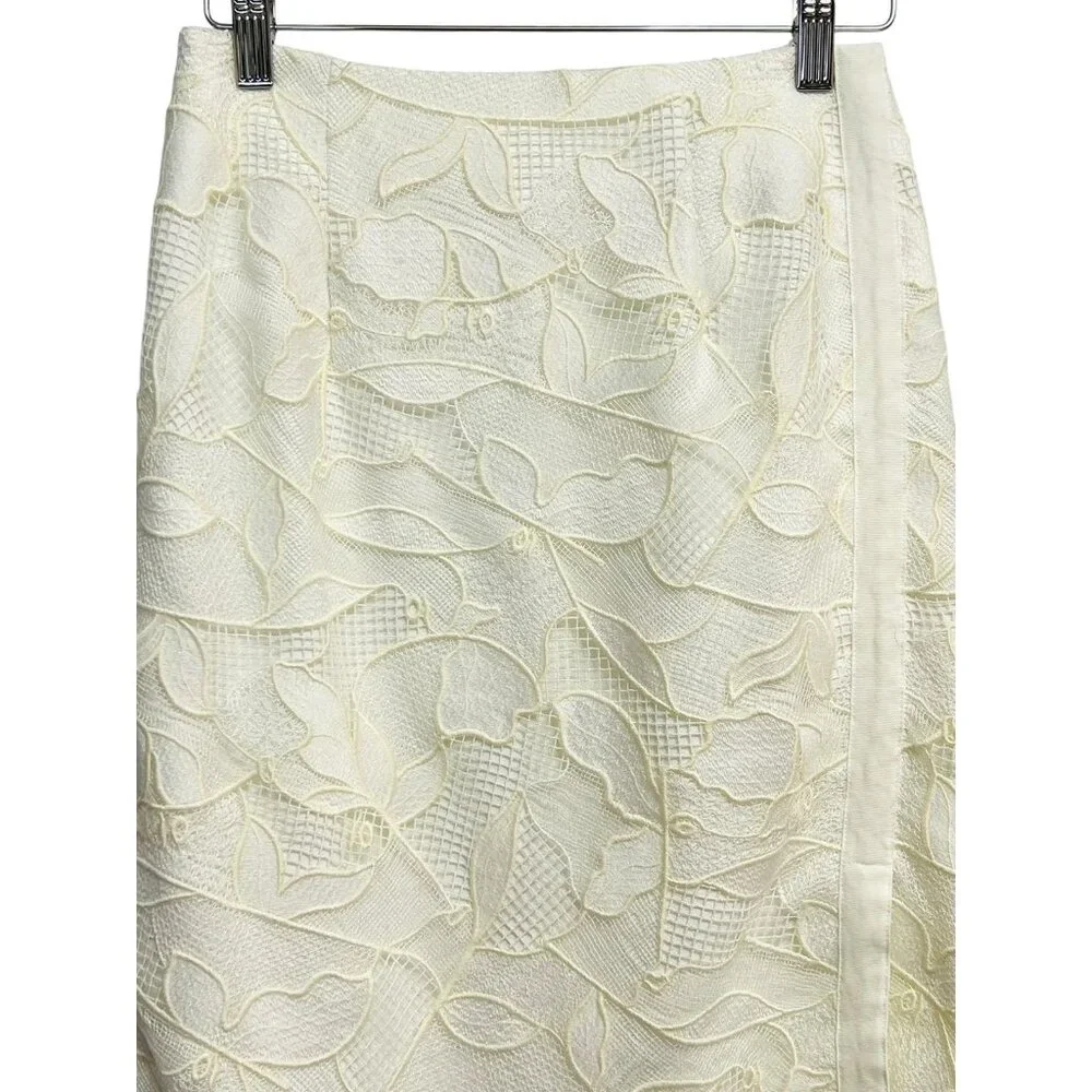 Grey Jason Wu Skirt Womens 2 Ivory White‎ Lace Pencil Midi Lined Floral Elegant